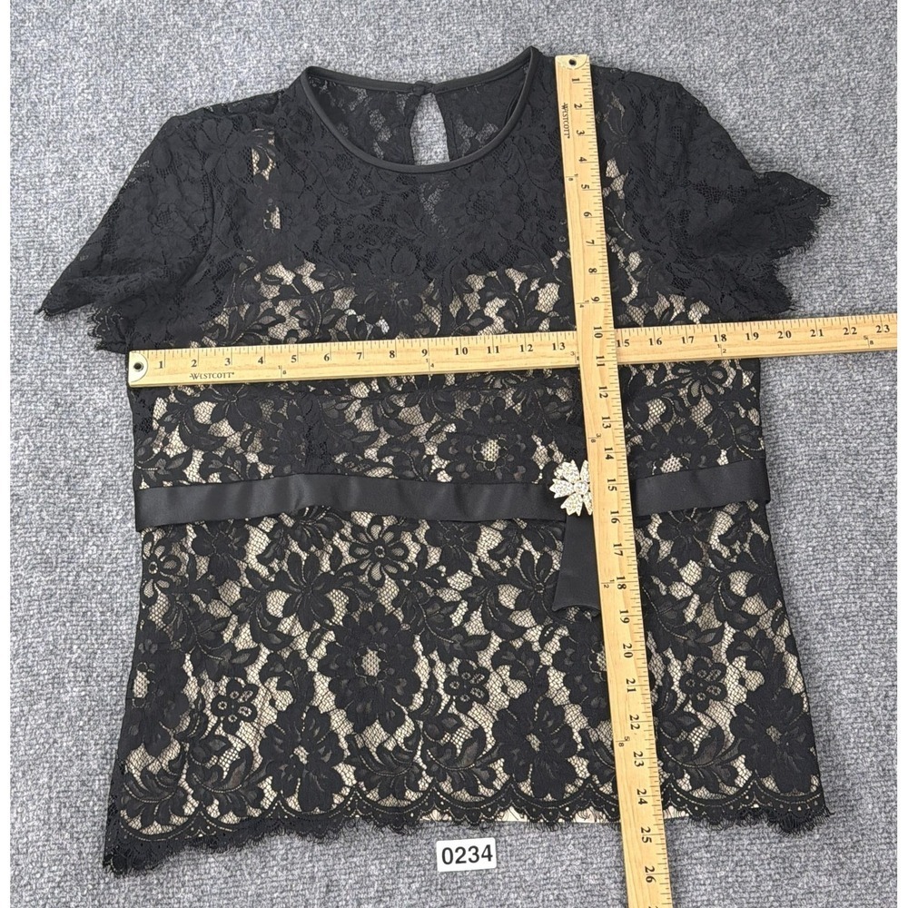 Vintage Talbots Top Womens 16 Black Lace Blouse Rhinestone Cocktail Party USA - Picture 4 of 10
